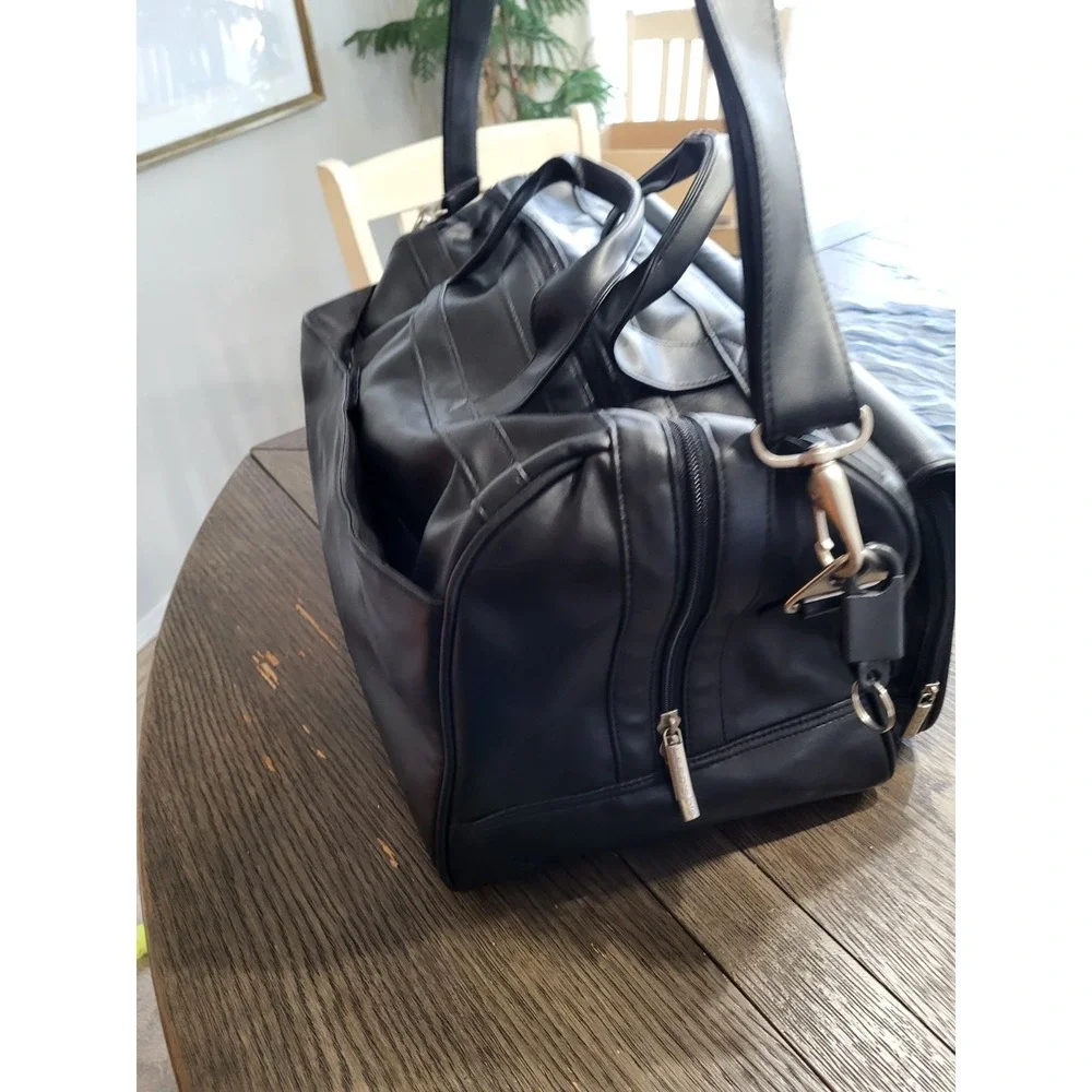 Leeds 20in Black Real Leather Duffel Bag Beautiful Mens Luggage Gym Luxary Bag